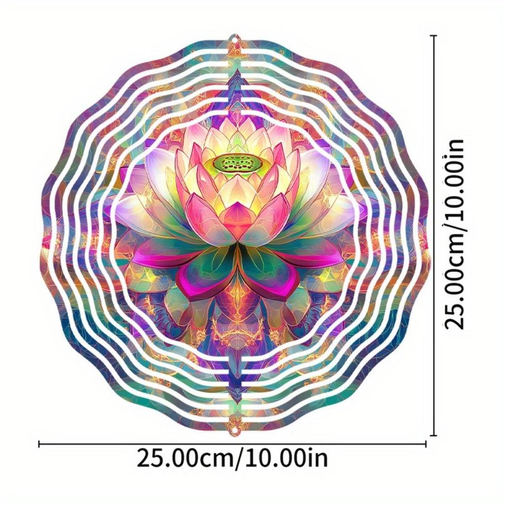 10-Inch Bohemian Style Metal Mandala Flower Wind Chime - Vibrant Double-Sided Print, Battery-Free with Hook, Ideal for Garden & Patio Decor