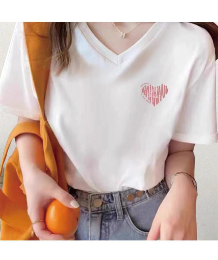 Love print V-neck short-sleeved t-shirt for women's summer 2025 new loose fit slimming loose top