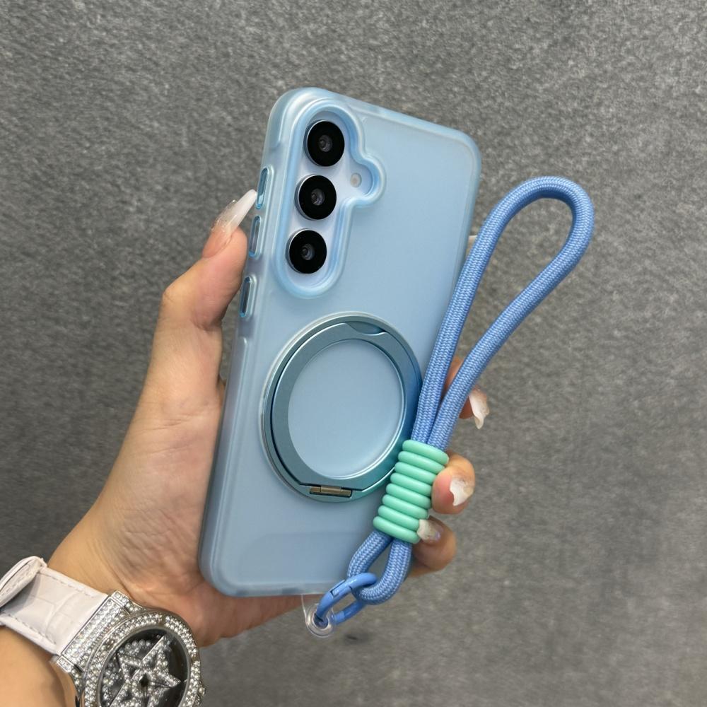 Матовый чехол-подставка с кольцом и магнитом для Samsung Galaxy S25 Ultra S24 Plus, полупрозрачный, с ремешком-шнурком на запястье, противоударный