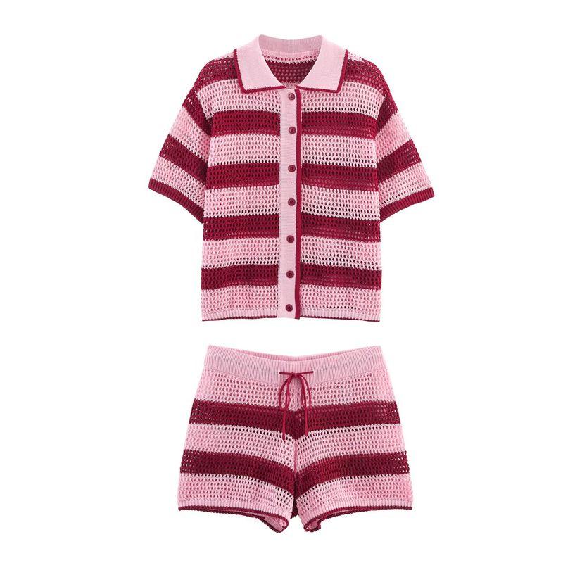 Araltay New Arrival Fashion Style Women's Fashion All-Match Minimalist Stripes Polo Shirt Knitting Coat Shorts