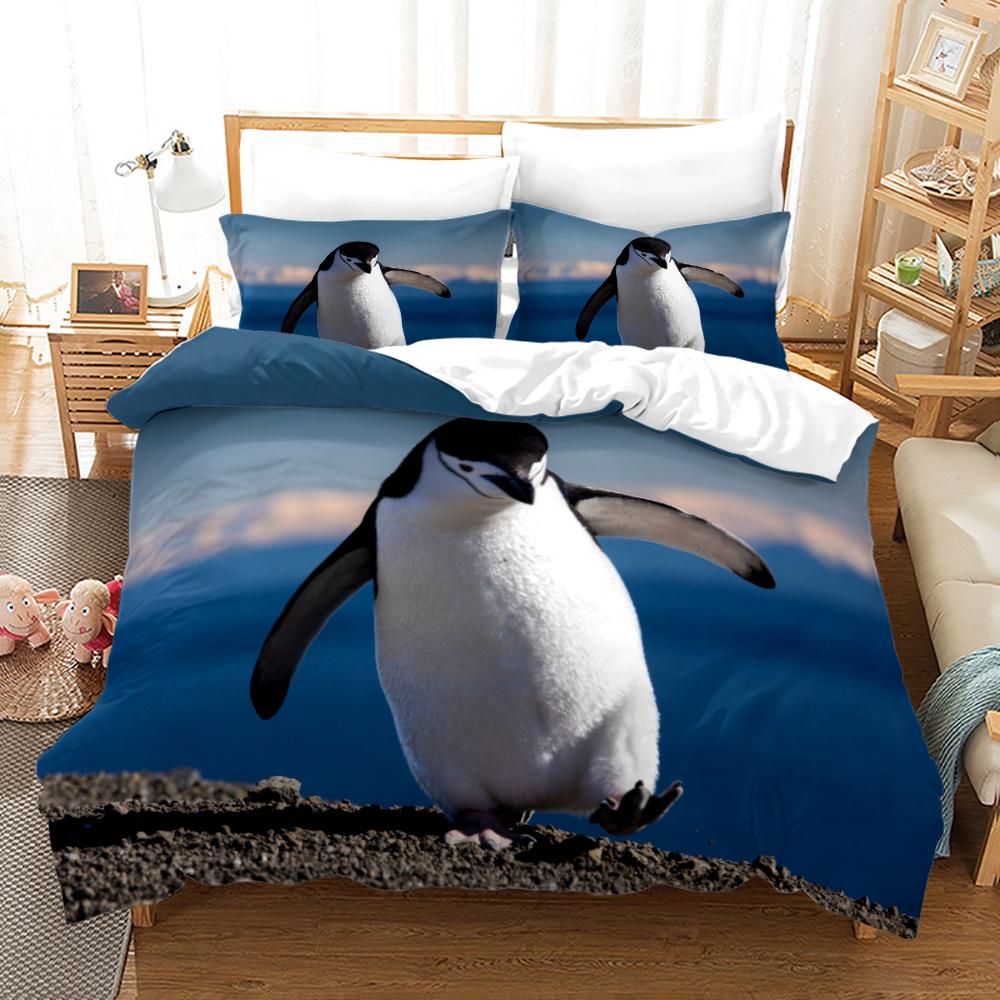 Comforter Antarctic Penguins For Kid Girl Boy Cute Animals Polyester Comforter Black White Print King Size