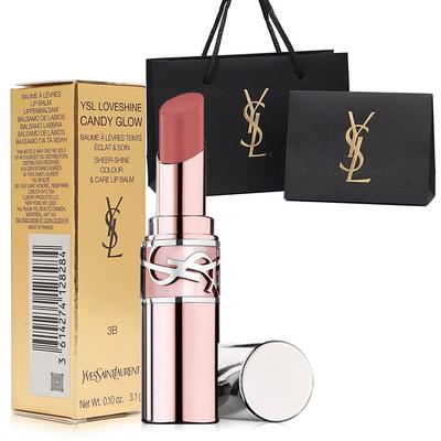 Yves Saint Laurent Love Shine Candy Glow Бальзам Розовое дерево Подарочный пакет универмага в комплекте (#3B Румяна) Губная помада, Косметика, Подарок,