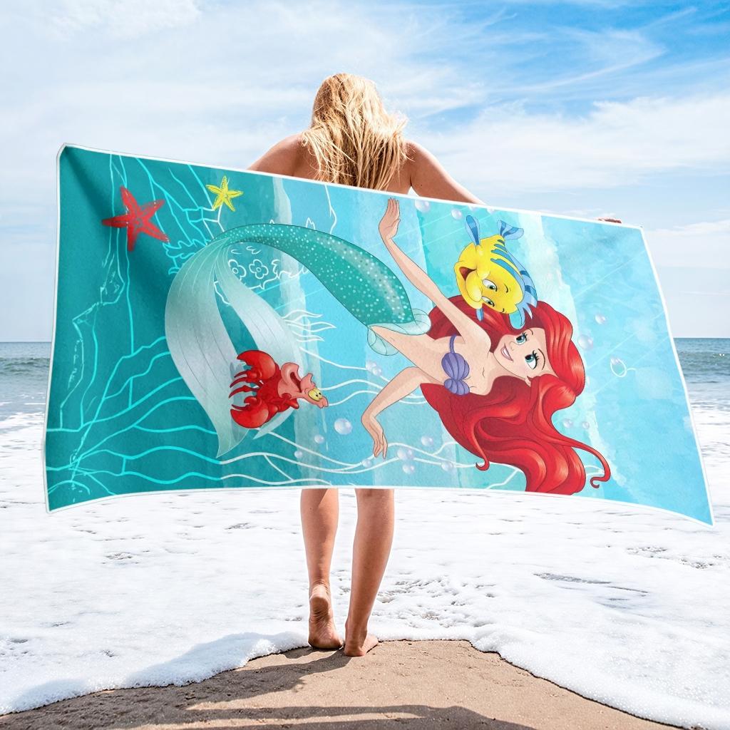 1pc Ariel The Little Mermaid Beach Towel - Polyester 2D Print Underwater Friends Design, Quick-Dry & Lightweight for Swim