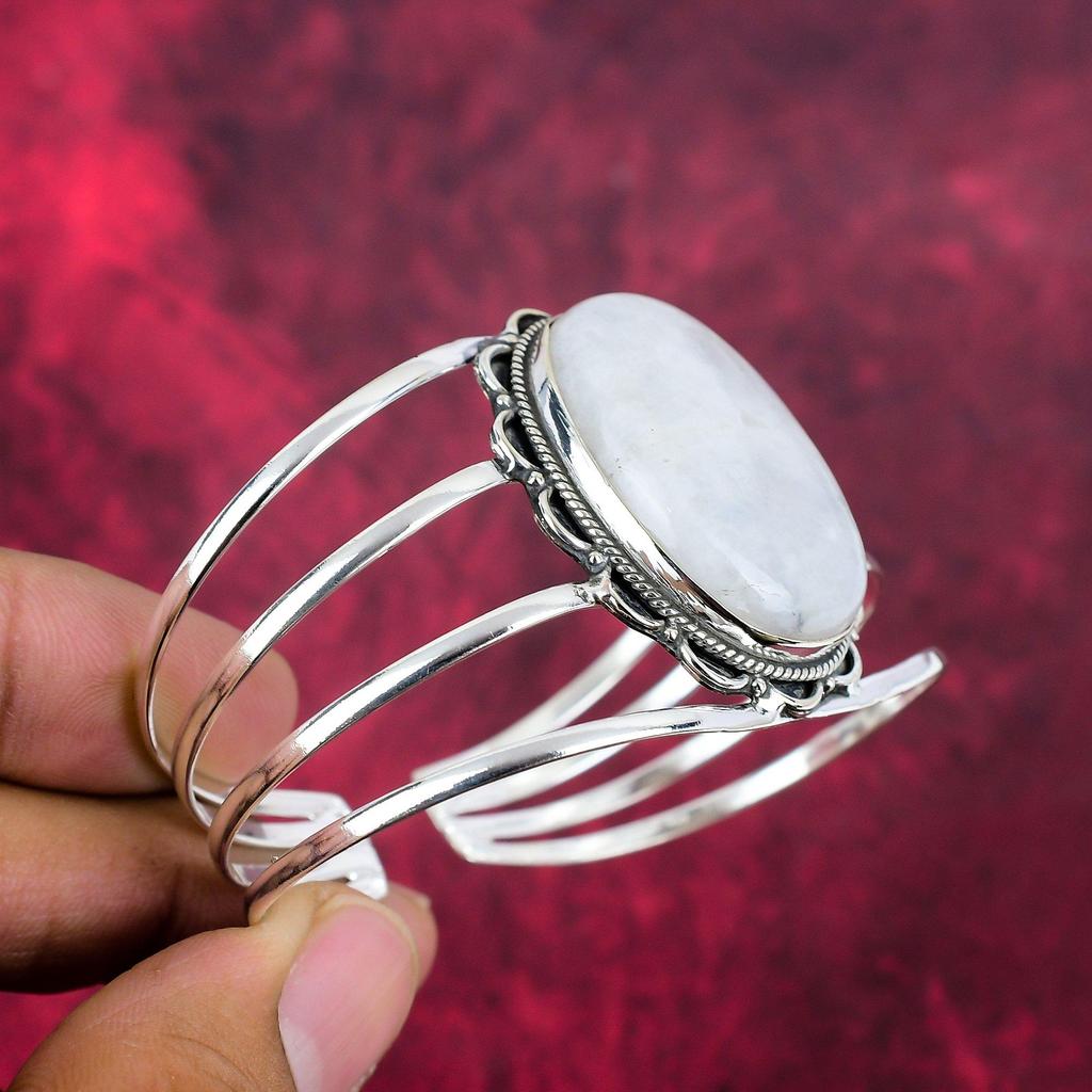 Браслет с радужным лунным камнем, ювелирные изделия из драгоценных камней, браслет из чистого серебра 925 пробы, красивый ювелирный браслет ручной работы