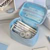 Dot Patterns Portable Pencil Case Large Capacity Double Zipper Storage Bag for Daily Makeup Travel Stationery Organization
