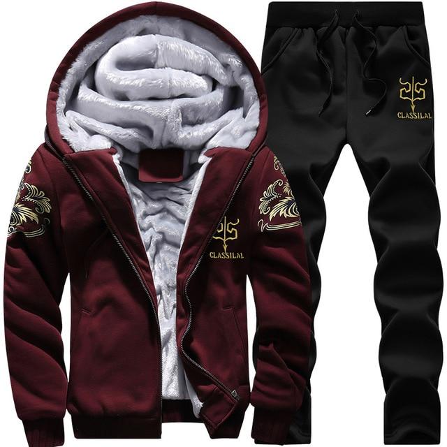 Men 'S Tracksuit Winter Suit Warm Velvet Sweatshirt Brand Clothing Men Set Two -Piece Set