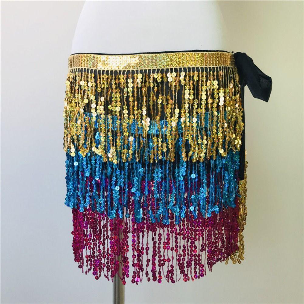 Bohemian Sequin Fringed Skirts Tassels Wrap Belts Show Dancer Skirt Women