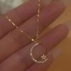 Crescent Moon Star Necklace Cubic Zirconia Star Moon Pendant Necklace Jewelry Gift