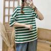 Johnature Повседневные полосатые женские топы, летние свободные женские футболки с круглым вырезом и коротким рукавом, простой пуловер