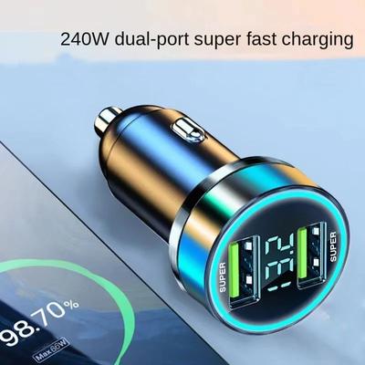 Автомобильное зарядное устройство с 2 портами Super Fast USB для iPhone 14 Pro Max 13 12 11 Oneplus Huawei OPPO Samsung 240 Вт, адаптер для быстрой зарядки