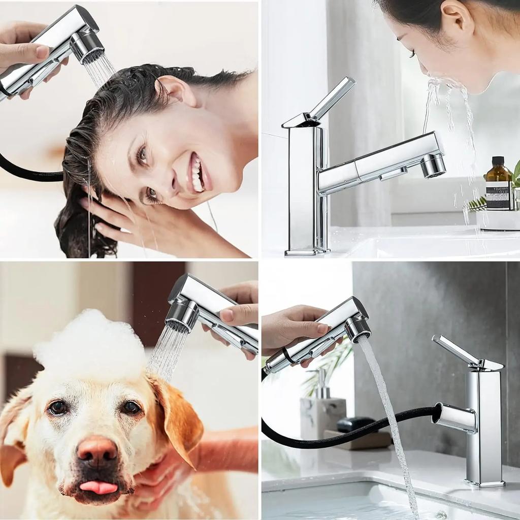 3 модели выдвижных кранов для ванной комнаты, кран с выдвижным душем, поворотный излив, кран для раковины в ванной, одно отверстие, выдвижной кран