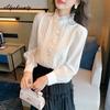 2025 Preppy Style Spring Autumn Women Blouse Ruffled Collar Patchwork Basic Shirt Elegant Sweet Ladies' Chic Blouse