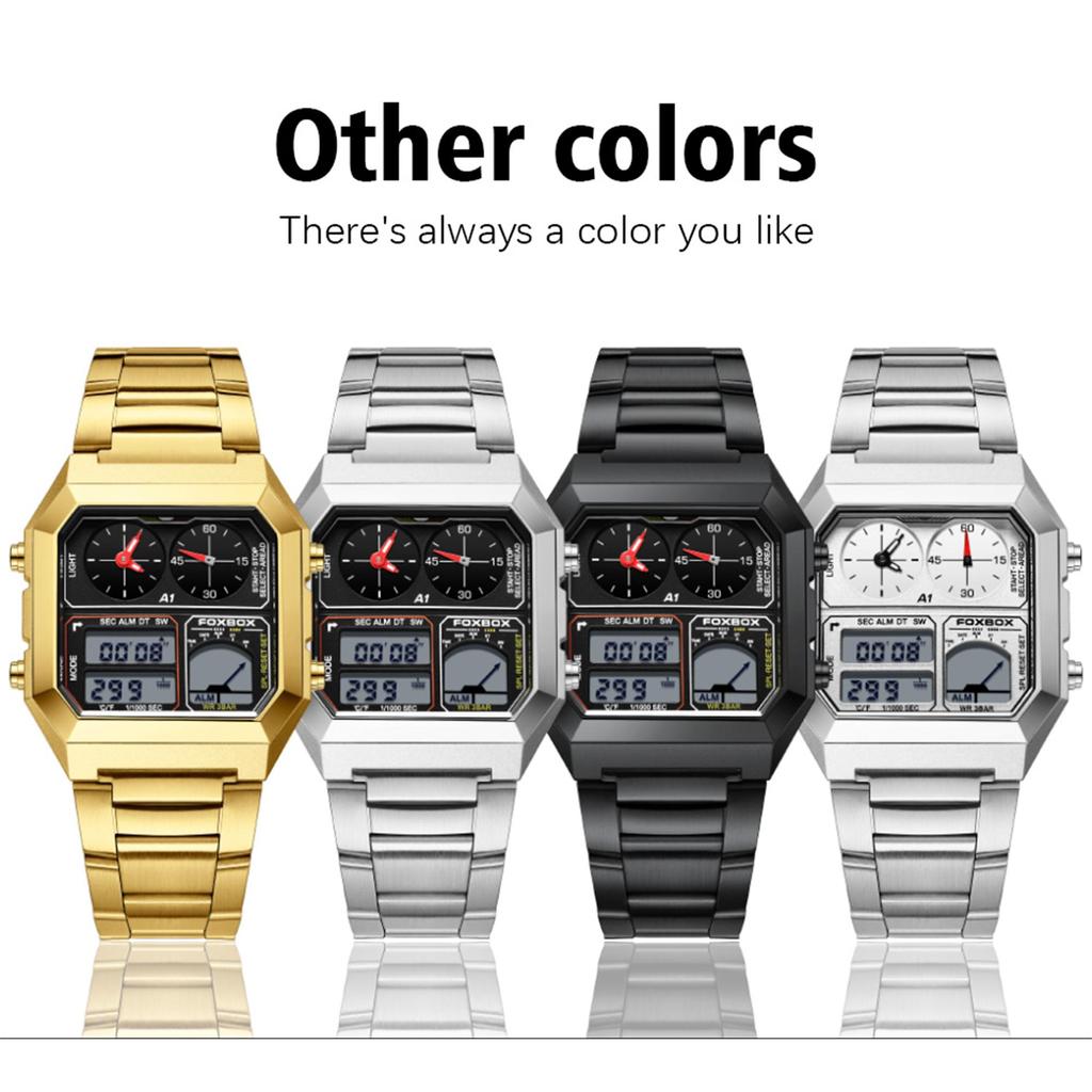 FOXBOX Мужские часы с подсветкой дисплея Спортивные шагомеры Цифровые часы с обратным отсчетом Календарь Часы