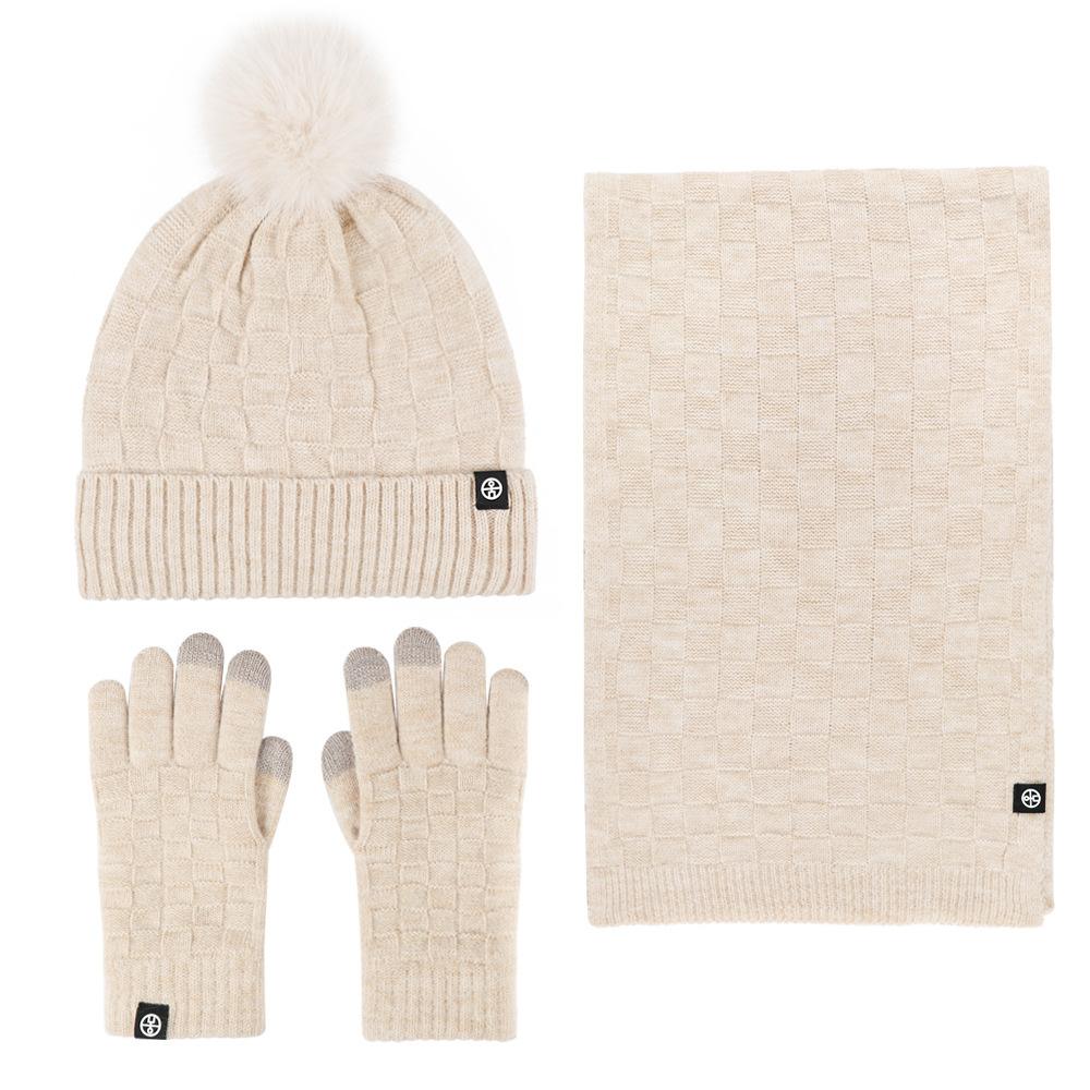 Winter Warm Thickened Hat Scarf Gloves Three-piece Set Windproof Adult Knitted Hat