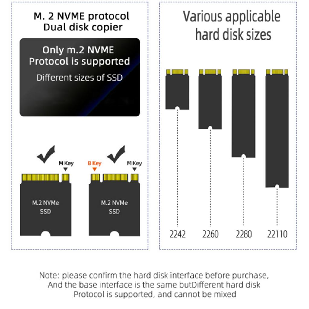 Док-станция NVME Дубликатор SSD M.2 NVME+NVME Корпус для твердотельного накопителя