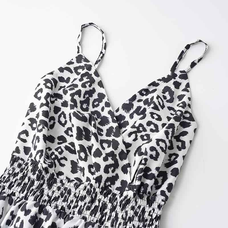 GMXIA Women's Fashion Summer Spring Leopard Print Sleeveless V-Neck High Waist Casual Dresses