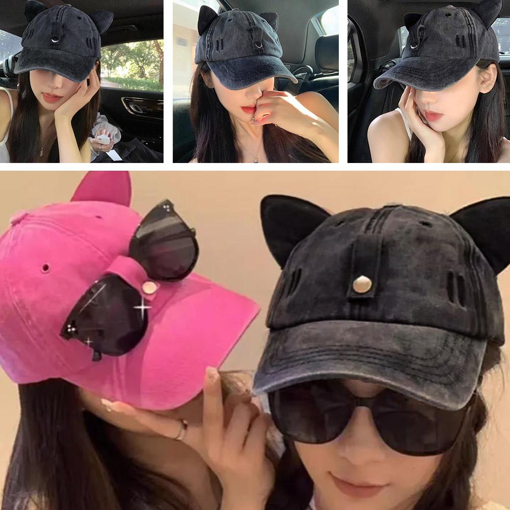 Весна и лето Новые милые солнцезащитные очки с кошачьими ушками бейсболка и женская уличная хип-хоп солнцезащитная кепка Mal I5B5