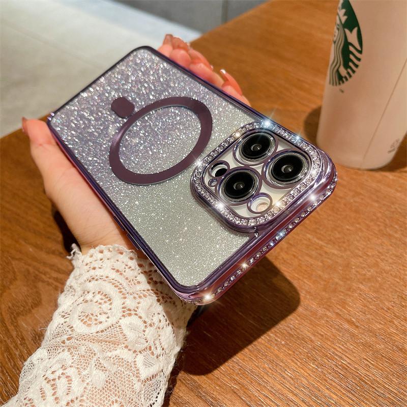 Luxury Fashion Electroplating Gradual Glitter Diamond Magnetic Phone Case For iPhone 15 14 13 12 11 Pro Max Shockproof Cover For iPhone 14 13 12 11