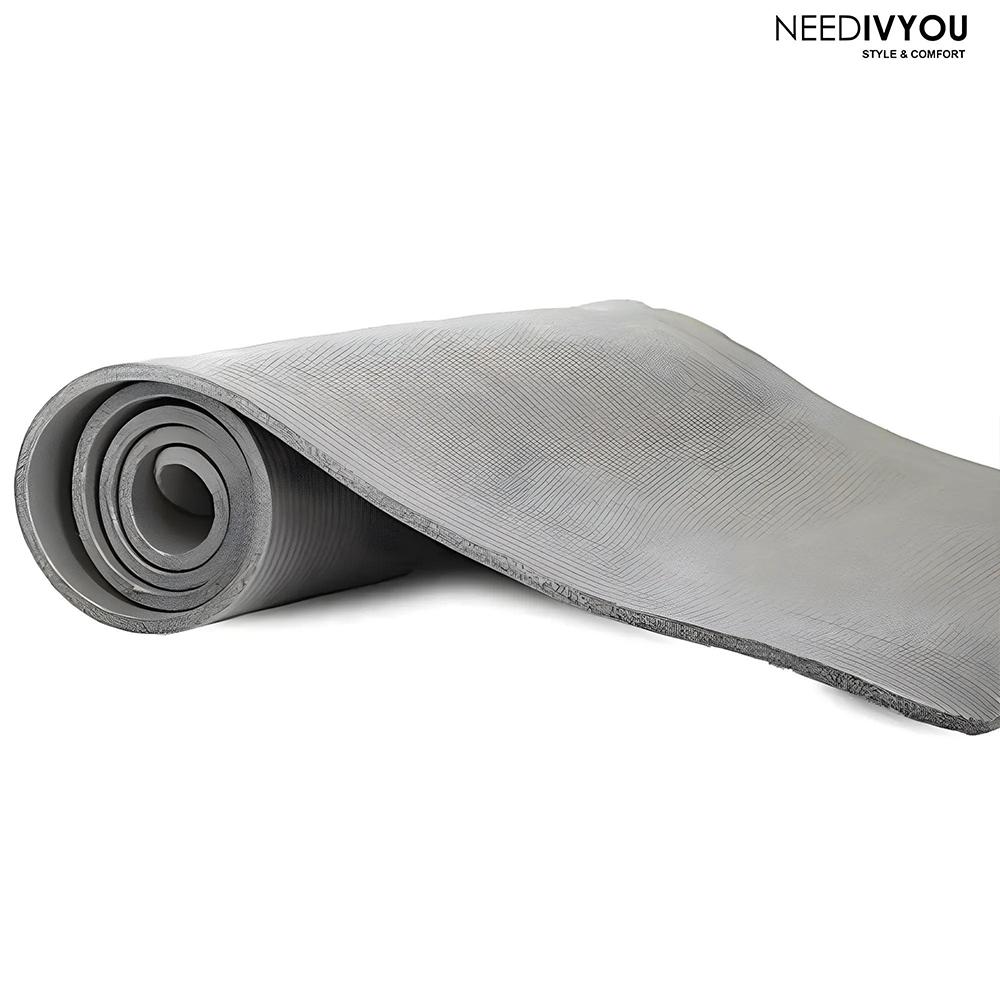 NEEDIVYOU Extra Thick Non-Slip Yoga Mat – 61x181 Cm, Grey, with Carrying Strap