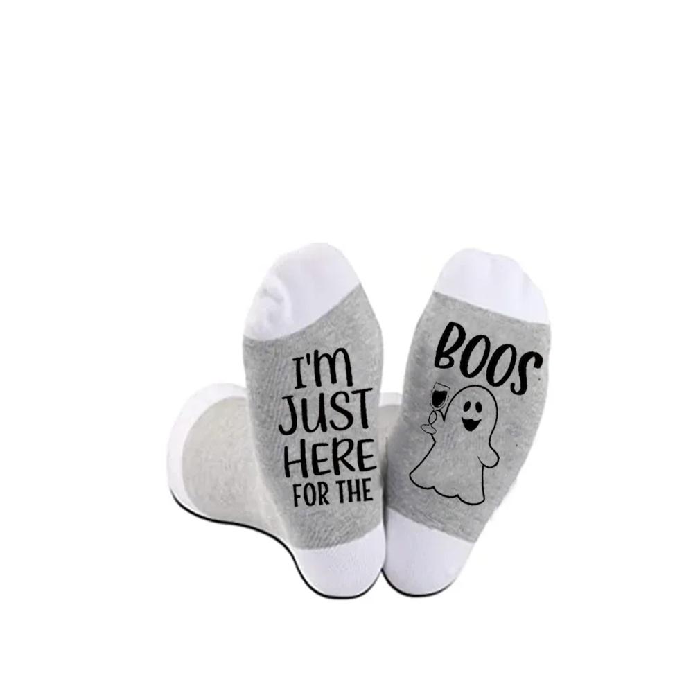Halloween Socks I'm Just Here for The Boos Ghost Drinking Socks Boozy Fall Gift Costume Colleague Wine Lover Party Photo Props