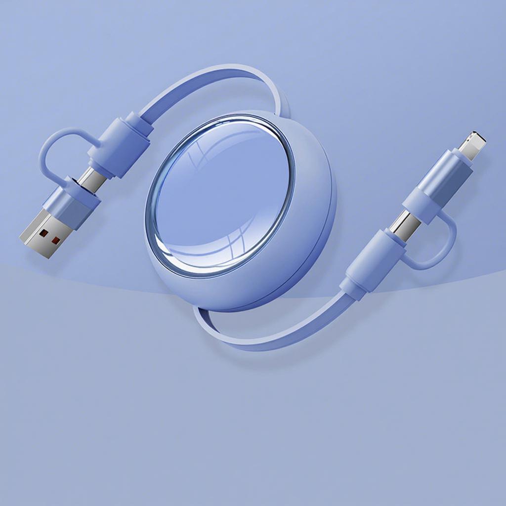 Retractable Four-in-One Data Cable 100W PD Fast Charge for USB-A/Micro Connectors for Mobile Phone Data Transfer