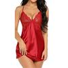 (SU)Women Lingerie V Neck Nightwear Satin Sleep Sexy Lace Chemise Mini Dress