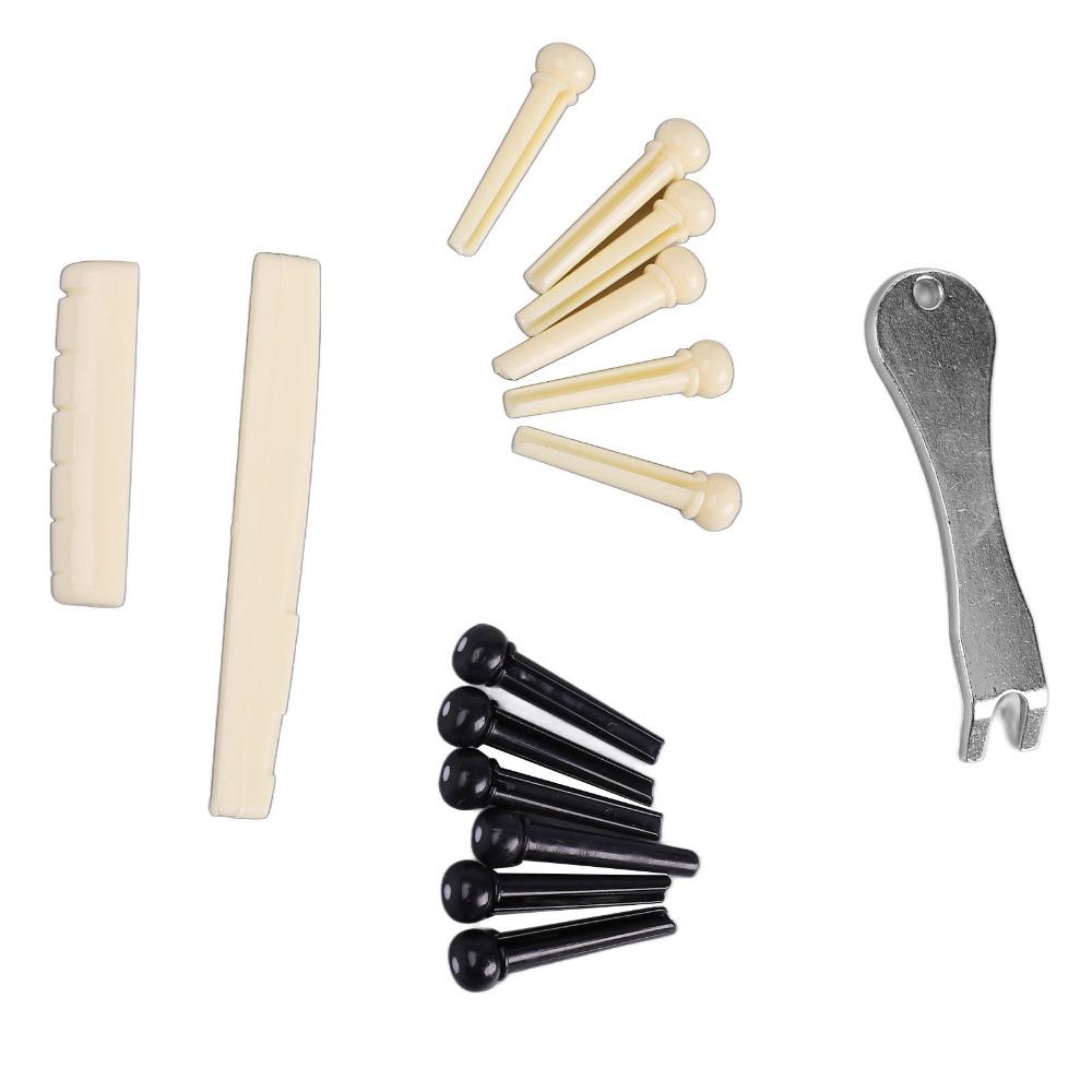 2Sets Plastic Saddle Guitar Bridge Pins Metal Puller Guitar Saddle Nut  For Acoustic Guitar