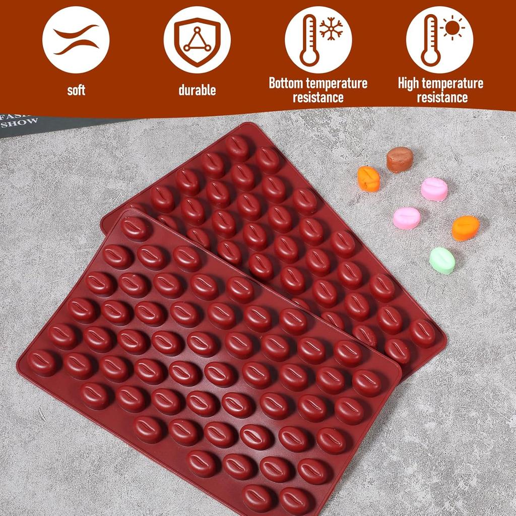 2 Count Mini Coffee Bean Molds 55 Cavity Coffees Beans Silicone Molds, 55 Cavity Mini Coffee Beans Chocolate Sugar Candy Mold, Coffees Bean Shaped