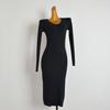 Fall and Winter New Arrival Black V-neck Long Sleeve Knitting Dress Female Silm Slim Looking Stretchy Underwear Mid Length Long Length Bodycon Dress