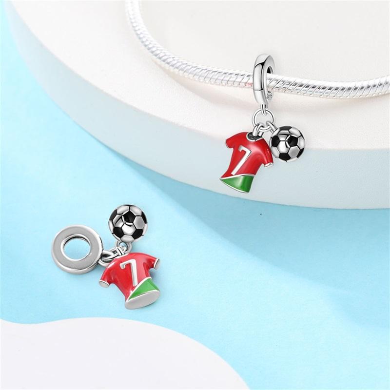 Fashion 925 Silver Football Jersey Badminton Baseball Dumbbell Sports Charm Beads Fit 925 Bracelet DIY Birthday Jewelry