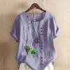 Женская модная футболка с круглым вырезом и коротким рукавом, повседневная хлопковая льняная рубашка с принтом зеленых растений, летняя блузка, топы больших размеров