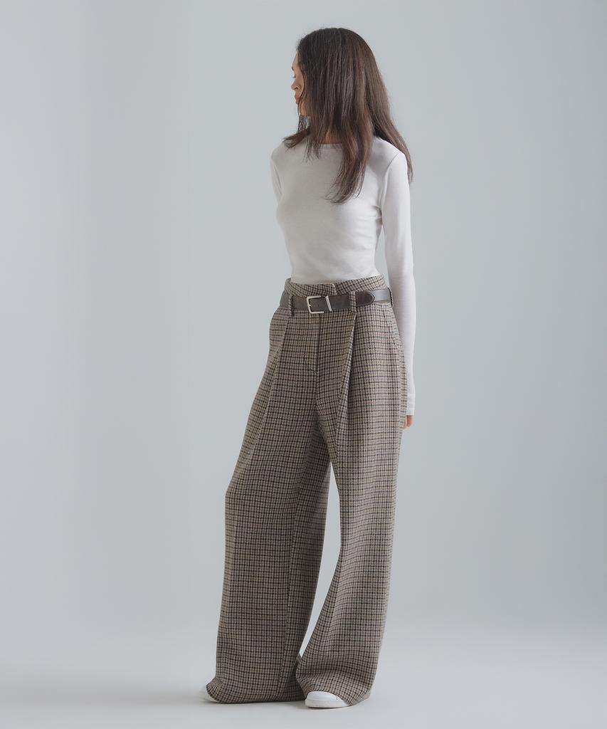 Peulaentigseobiseu Wide Wool Slacks - Brown Houndstooth