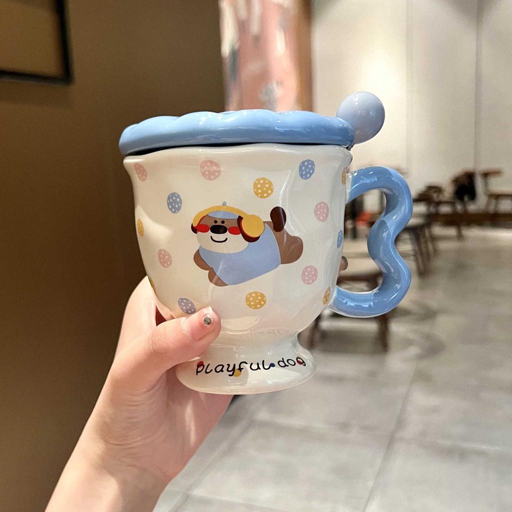 Кружка с крышкой для девочек «Высокая ценность груди Фуфу Милый котенок в горошек» Керамическая чашка Подарок на день рождения Сувенир