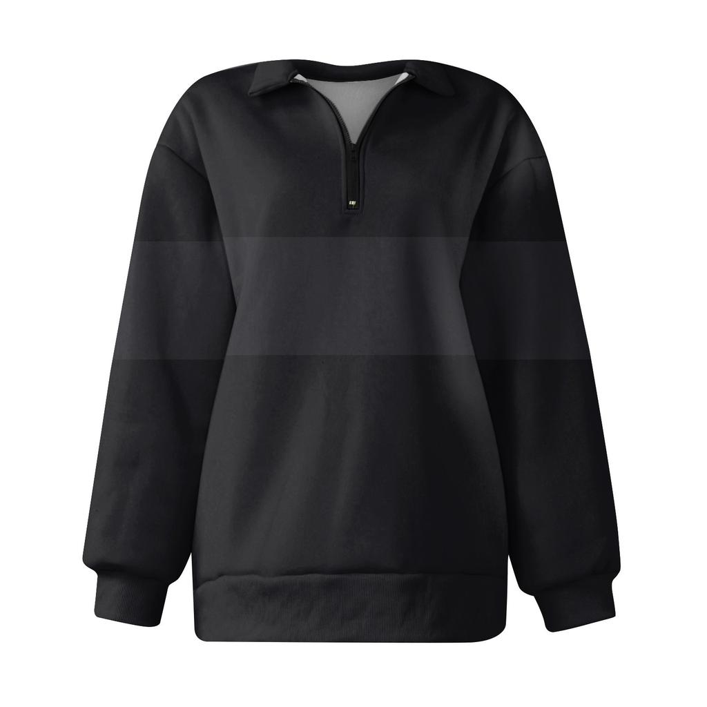 Women's Casual Loose Long Sleeved Patchwork Zipper Sweatshirt Top Loose Striped Sweatshirt