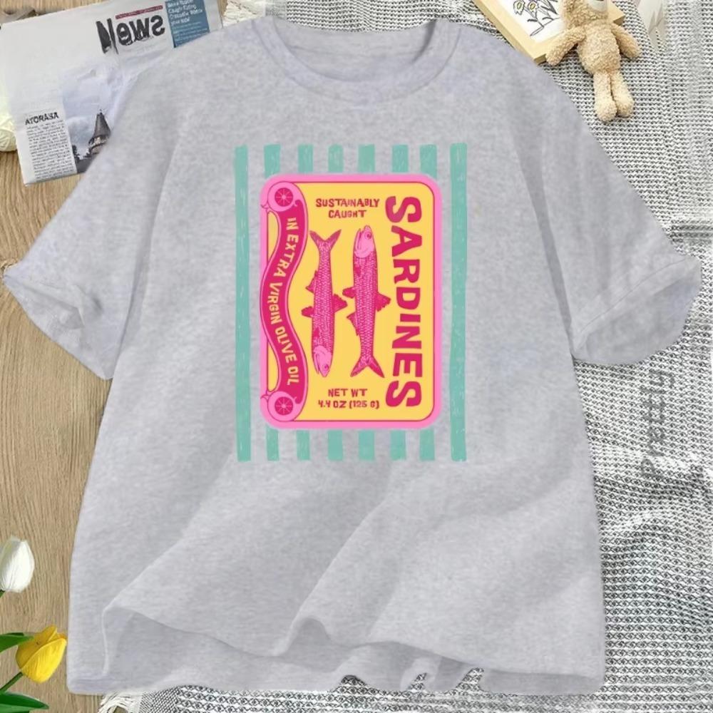 Графичная футболка с сардинами Ретро футболка для гурманов Футболка с принтом консервированной рыбы Летняя футболка в морском стиле Футболка рыбака Одежда для мужчин и женщин