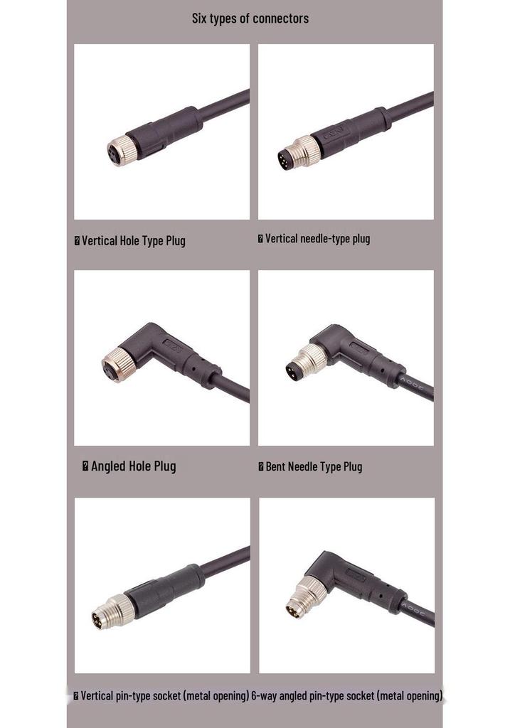 M8 Waterproof 34-Pin 5/6-Core 8-Hole Elbow Connector IP67 Male-Female with Pre-embedded Wire.