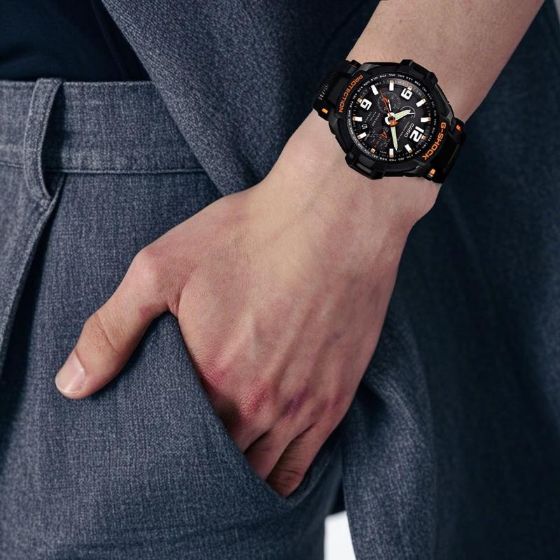 Casio Водонепроницаемые часы G-SHOCK на солнечной батарее для дайвинга, кварцевый механизм, ремешок из смолы, японские и корейские часы, 50 мм, мужские часы, черный циферблат, G-1400-1A