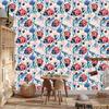 Ladybugs Wallpaper Light Gray, Blue, and Coral 50x1000