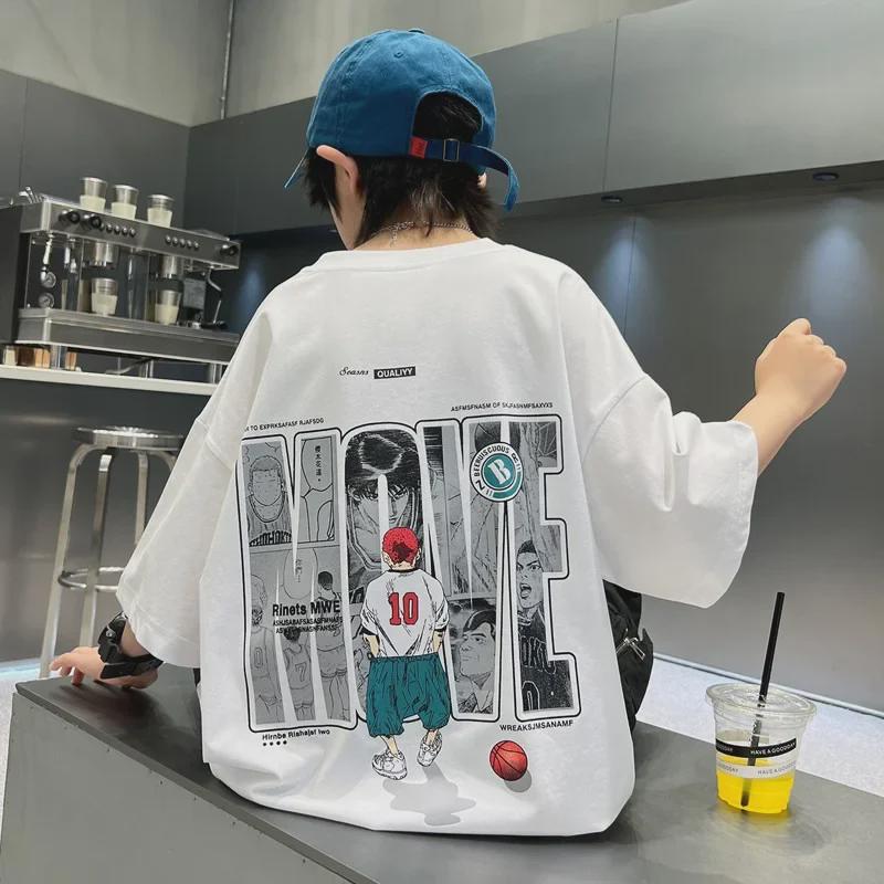 Футболка с короткими рукавами и принтом из чистого хлопка для мальчиков 2023 г.