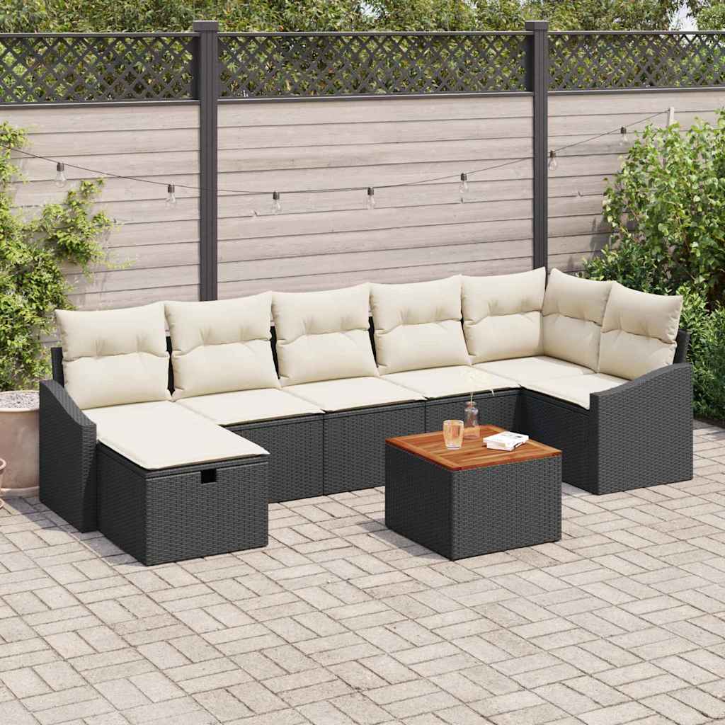 8 Piece Garden Sofa Set with Cushions Black Poly Rattan