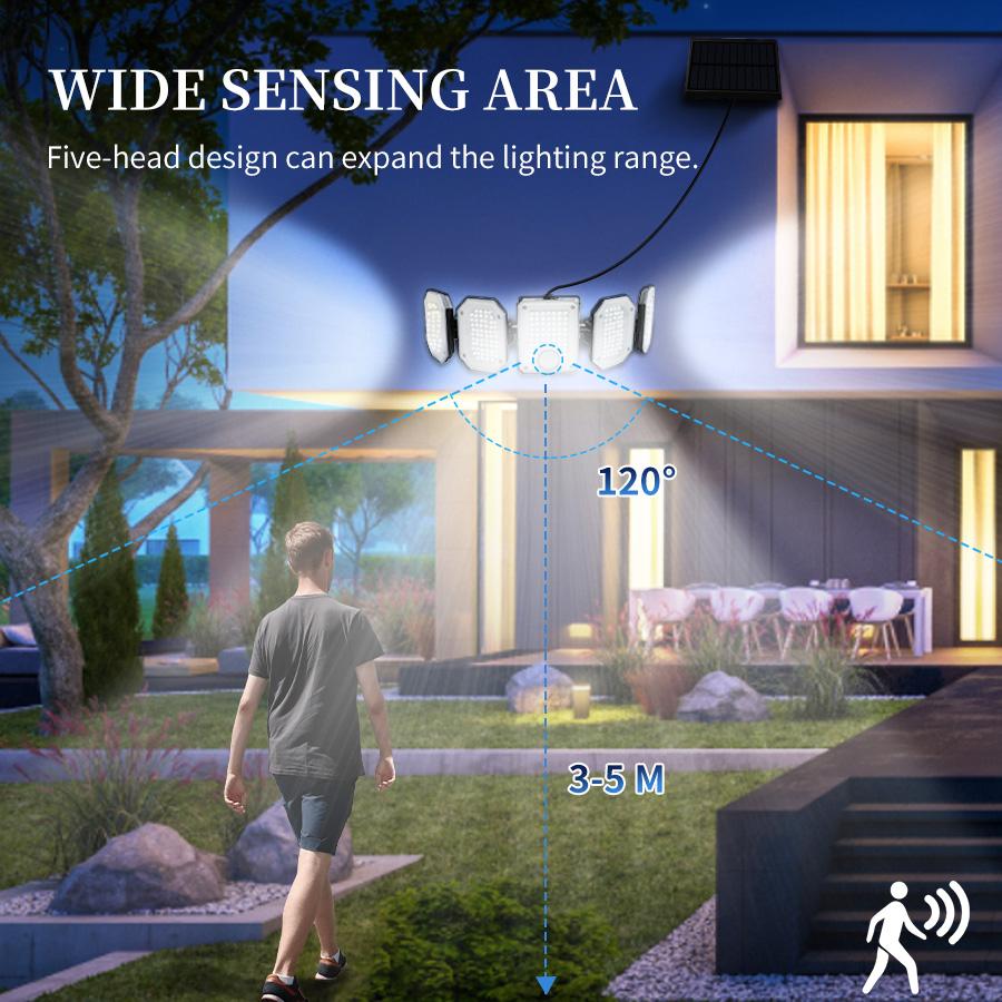 5 головных светодиодных солнечных фонарей, открытый сплит-датчик движения, управление освещением, водонепроницаемый широкоугольный настенный светильник, декор для сада, двор, уличный фонарь