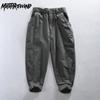 Japan Retro Cargo Men's Pants Four Seasons Men Trousers Casual Pure Cotton Micro-elastic Waist Tapered Pants Gray Baggy Pant