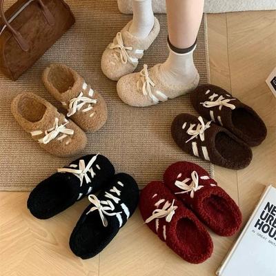 Ретро красные плюшевые тапочки на толстой подошве женские 2025 новые зимние удобные и универсальные с юбкой, мешком, хлопковой шваброй