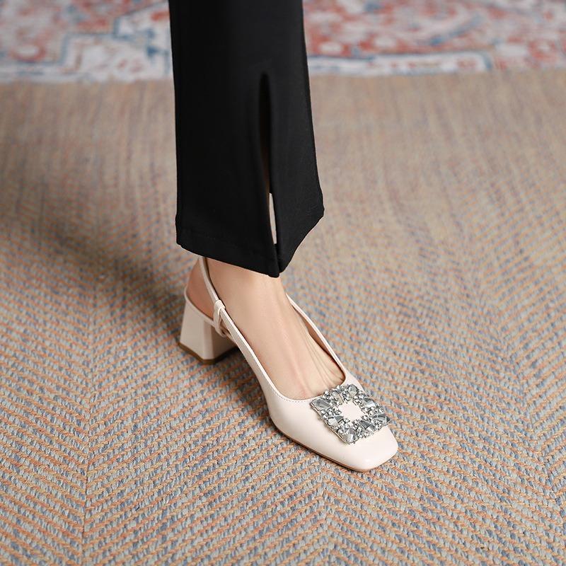 9-Сандалии на высоком каблуке с сумкой на носке женские летние новые туфли на толстом каблуке с квадратным носком на высоком каблуке туфли-лодочки со стразами