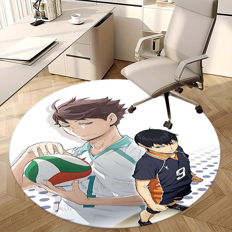1pc Anime Volleyball Player Round Carpet Office Chair Mat, NonSlip Rug for Anime Lovers, Seasonal Gift, Suitable for Home Decor, Living Room