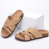 Fashion Smile New Women's Slides Soft Cork Footbed Sandals Comfortable Walking Slip-on Flat Sandals Arch Support Braided Straps Slippers