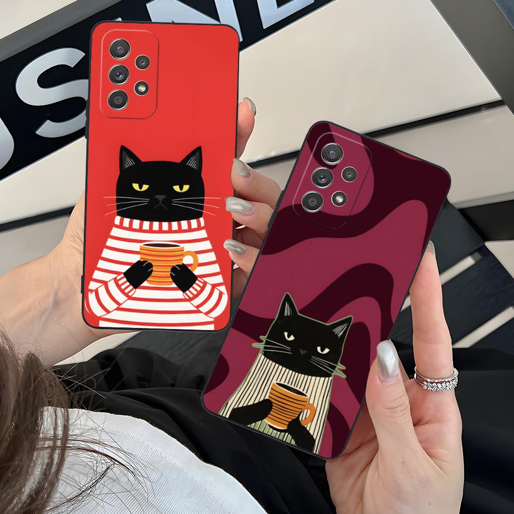 Милый Кофе-Кот Матовый ТПУ Чехол для Мобильного Телефона для Samsung Galaxy M55 54 42 35 34 33 32 23 22 15 14 13 12 F55 5G Цветной Чехол