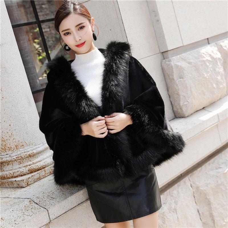 New Hooded Cape Cape Winter Shawl Coat Imitation Fur Coat Women's Medium and Long Imitation Fur