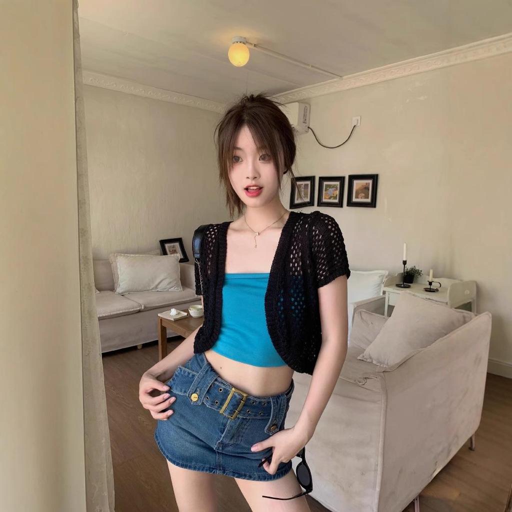 Легкий вязаный кардиган: Легкий, Защищающий от солнца, Летний вязаный кардиган с коротким рукавом для женщин