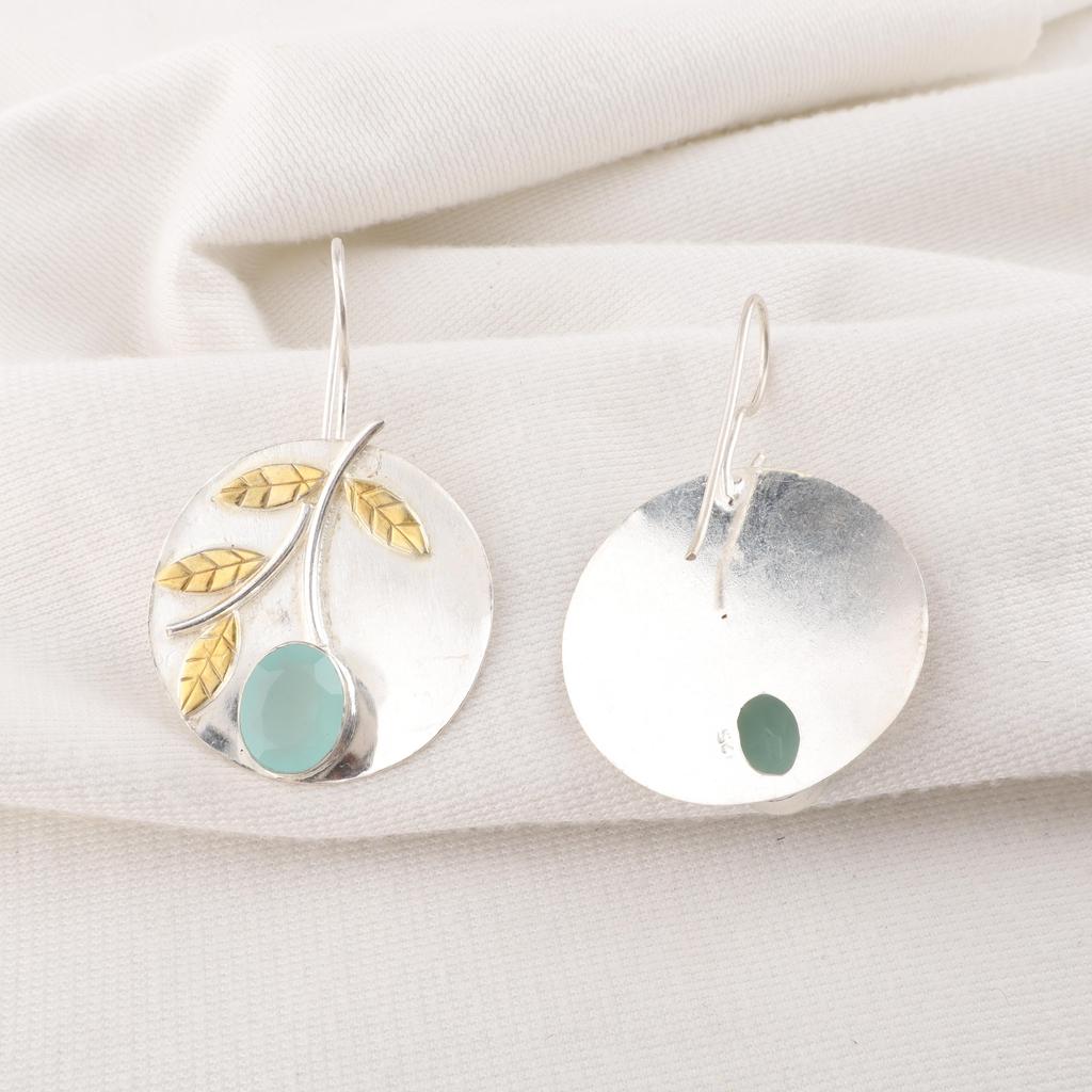 Aqua Chalcedony Handmade Gemstone Jewelry, 925 Solid Sterling Silver Earrings Unique Design Jewelry, For Women